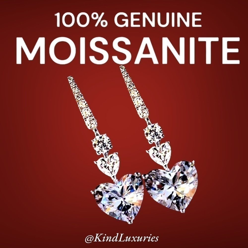 💎082💎 3.5 Ct‎ Moissanite 925 Sterling Silver Heart Earrings